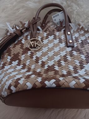 Michael Kors Woven Brown & White Tote Bag